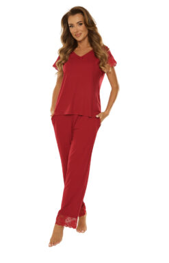 Piżama damska De Lafense Milagros 736 bordowa
